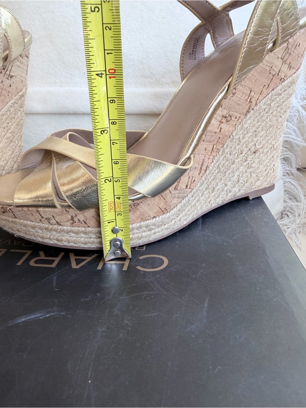 Charles David Metallic Gold Braided Espadrille Wedges with Ankle Wrap 10 - Picture 8 of 10